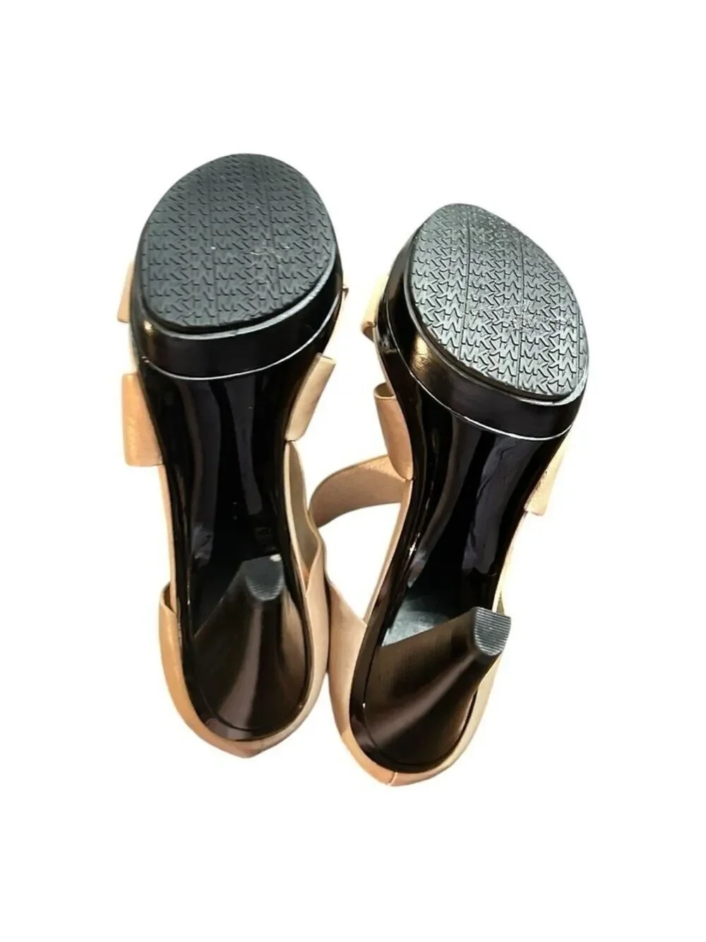 MICHAEL KORS Elena Platform Back Zipper Tan Beige Leather Heels Size 7.5 NWOT